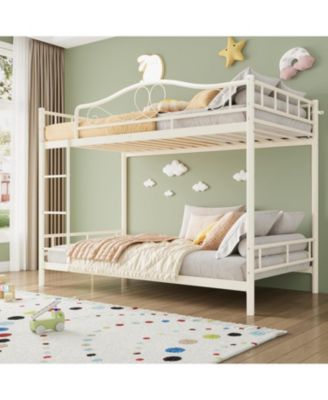 Twin Over Twin Metal Bunk Bed with Ladder, Guardrails, 400 lbs Capacity, Space-Saving No-Noise Design