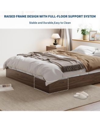 Twin Size Floor-Standing Minimalist, Sturdy Wooden Slats, No Box Spring, Walnut Solid Wood Platform Bed