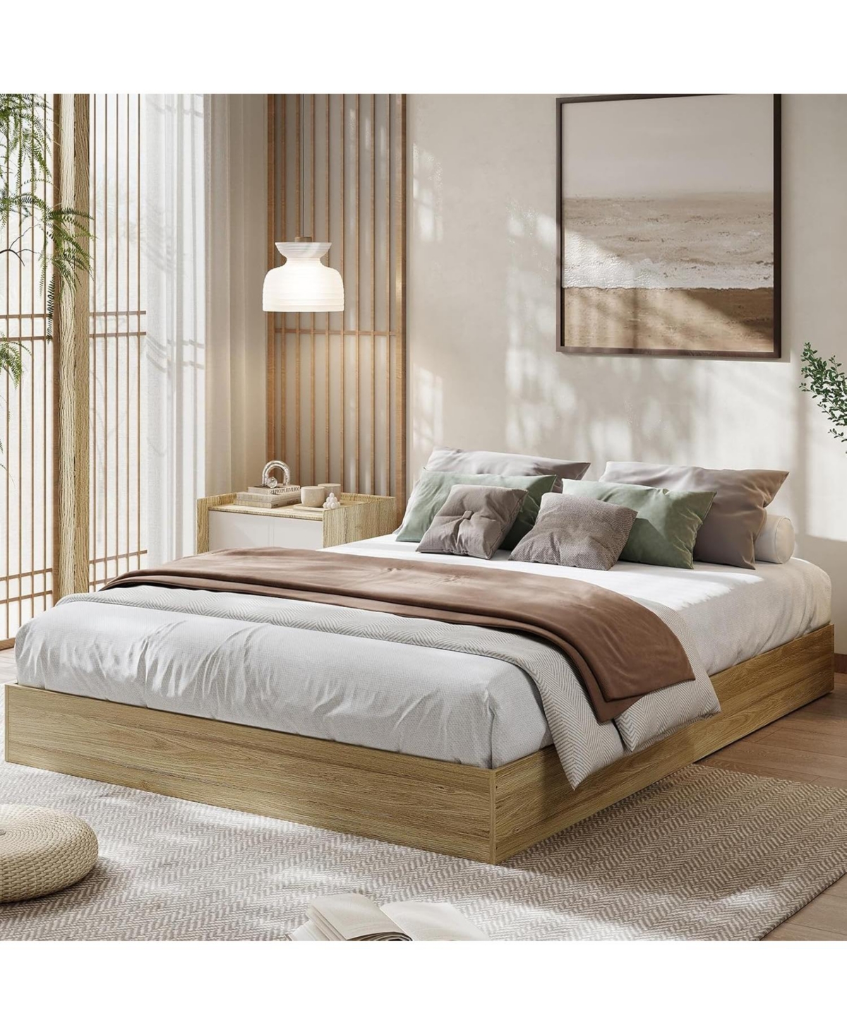 gaomon King Size Wood Platform Bed Frame, No Headboard, Wood Slat Support, No Box Spring Needed, Burlywood