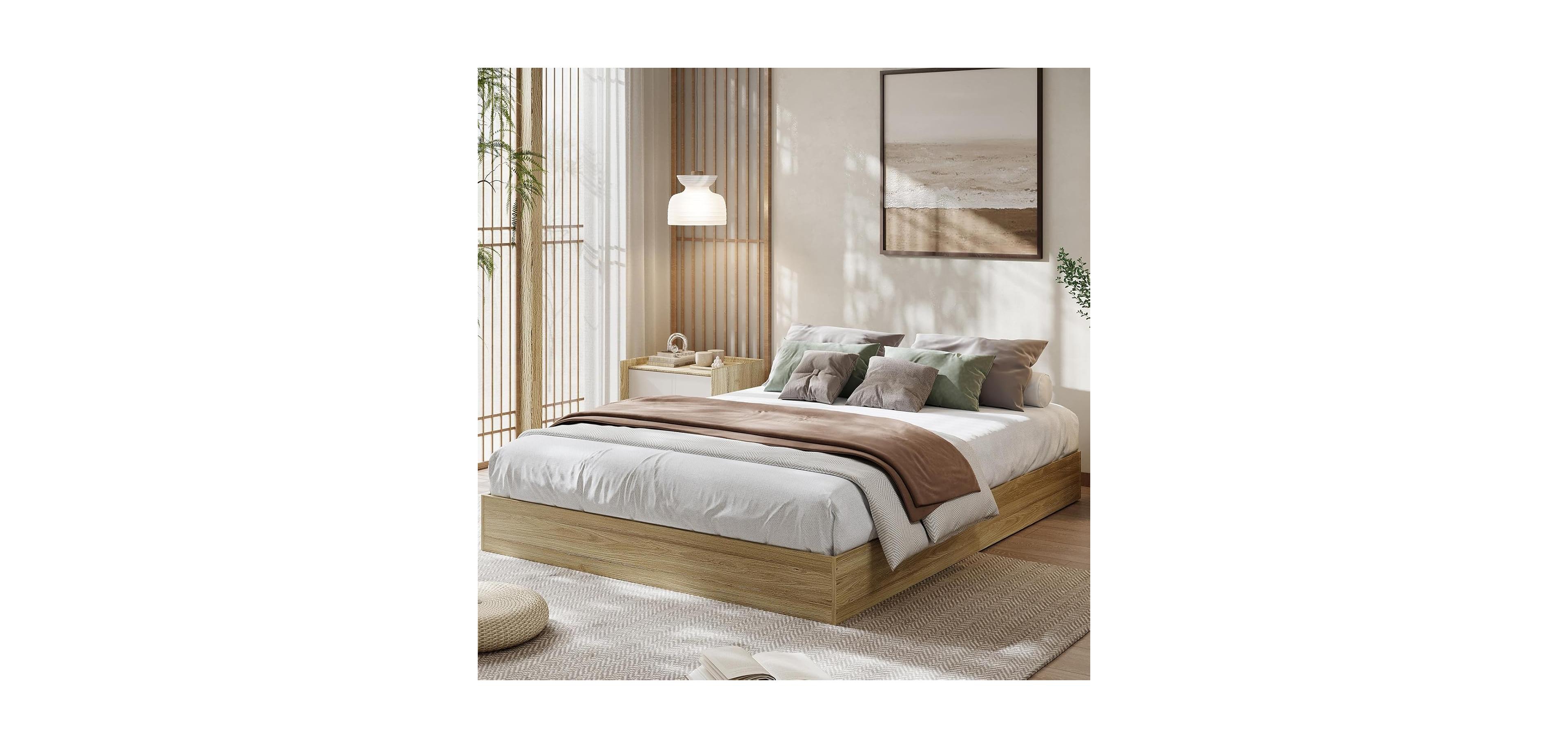 gaomon King Size Wood Platform Bed Frame, No Headboard, Wood Slat Support, No Box Spring Needed, Burlywood