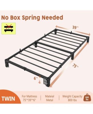Twin Size 6 Inch Metal Bed Frame, No Screws Needed, No Box Spring, 800 Lbs Capacity, Tool-Free Assembly