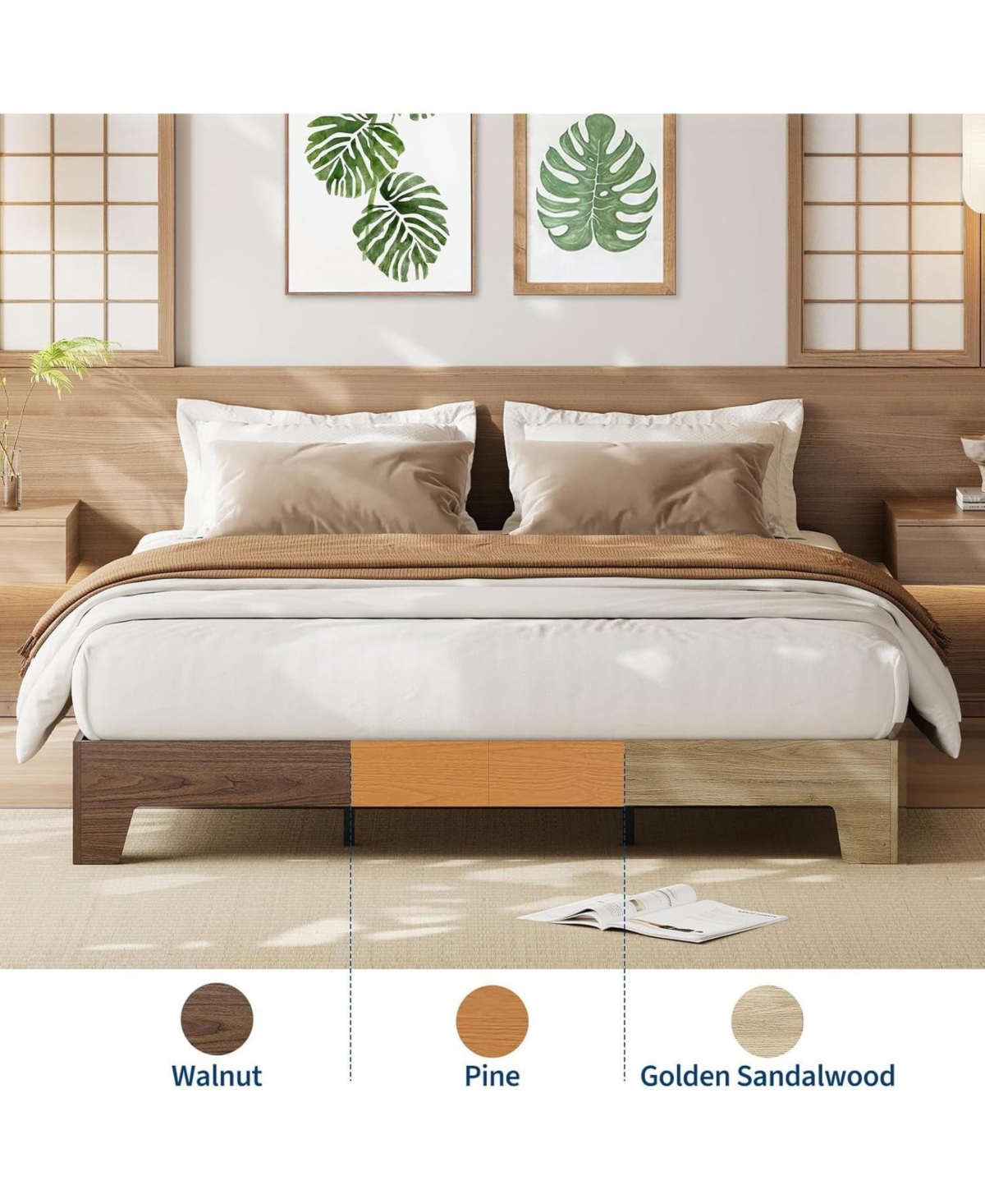 gaomon King Size Pine Wood & Metal Platform Underbed Storage 10.24" Clearance No Headboard Bed Frame