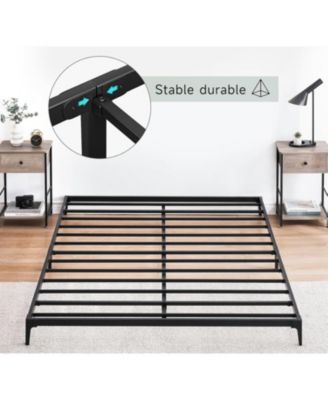 Full Size Bed Frame 6 Inch Metal Platform Heavy Duty Low Bed Frame Sturdy Metal Slats Matte Black