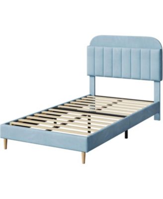 Twin Bed Frame with Storage Headboard Velvet Upholstered Platform for Girls Wooden Slats Noise Free Easy Assembly