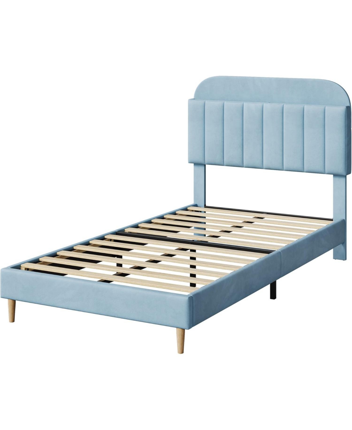 gaomon Twin Bed Frame with Storage Headboard Velvet Upholstered Platform for Girls Wooden Slats Noise Free Easy Assembly