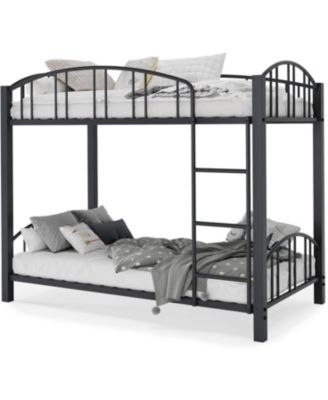 Metal Twin Over Twin Heavy Duty Bunk Bed with Safety Ladder, Arched Guardrail, Space-Saving, No Box Spring – Bunk Bed