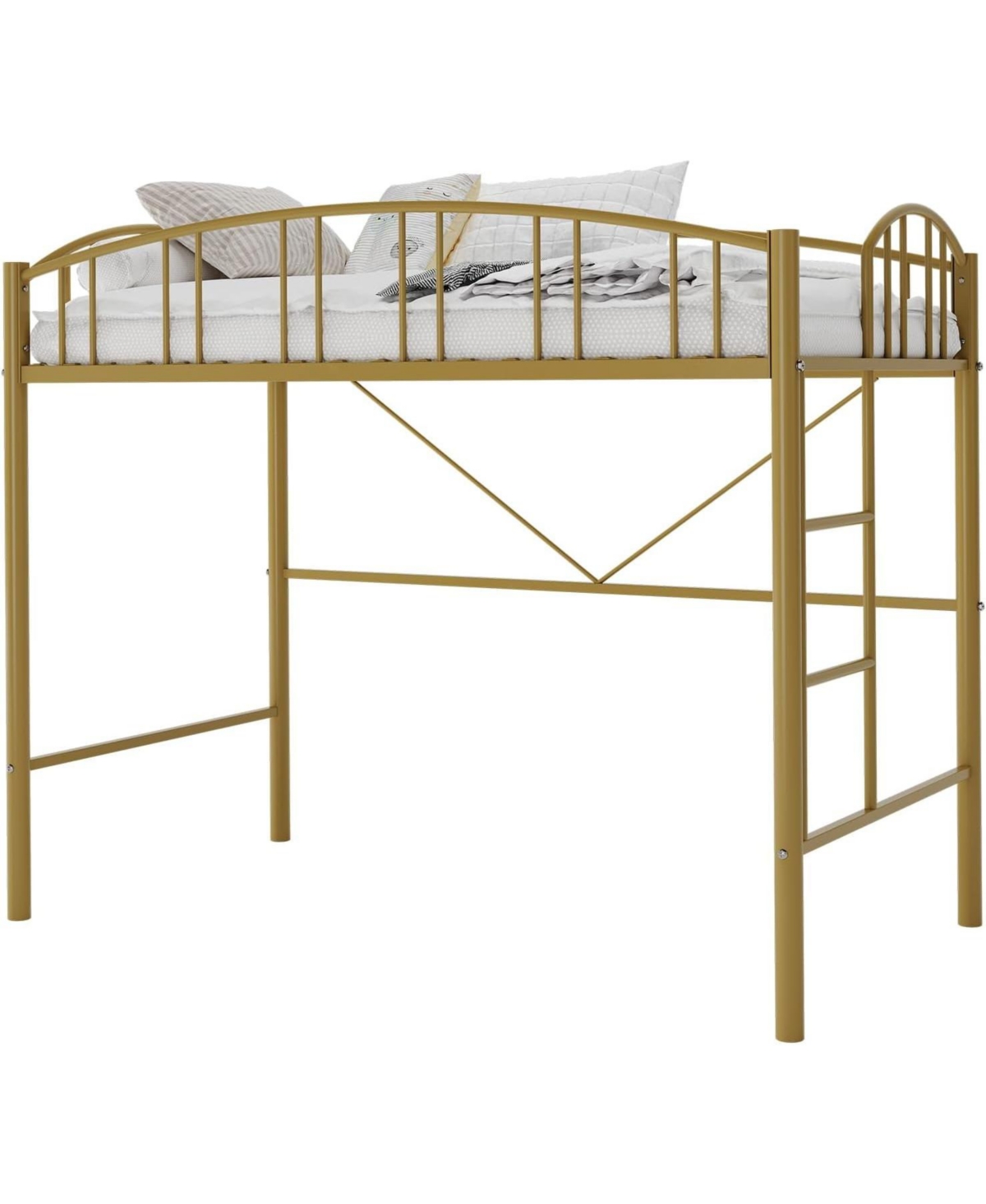 Gaomon Twin Size Loft Bed Heavy Duty Metal Frame Arched Guardrail Safety Ladder Space-Saving Modern