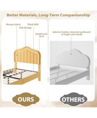 Twin Upholstered Bed Frame Storage Drawer Smart LED Headboard Platform for Kids Wooden Slats No Box Spring Yellow