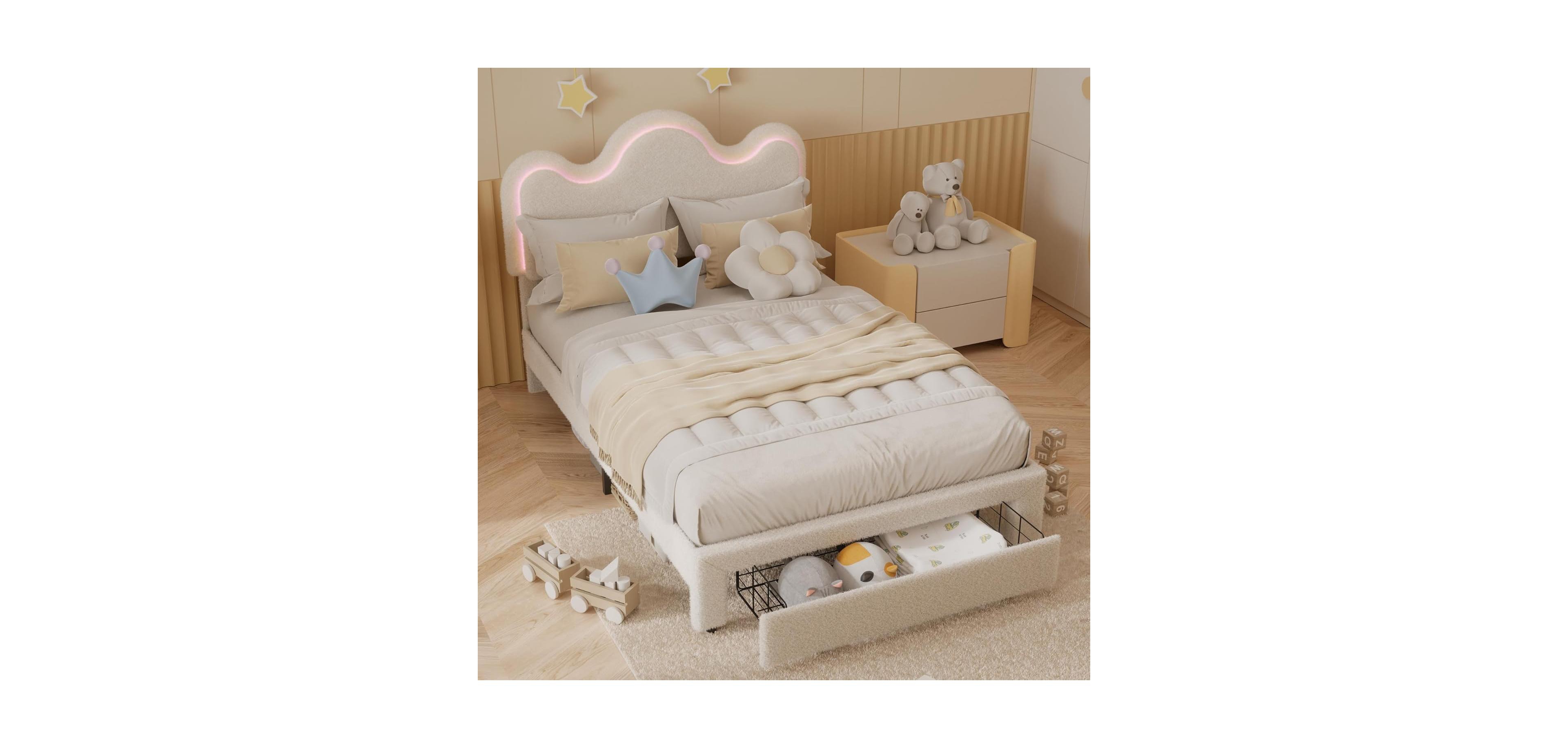 gaomon Full Size Soft Pack Upholstered Bed Frame Mdf Sponge Elegant Design Led Lighting Comfortable Cushioning Durable Construction