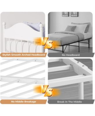 Twin Size Metal Daybed with Pop Up Foldable Trundle Stylish Headboard Sofa Bed Heavy Duty Steel Slats White