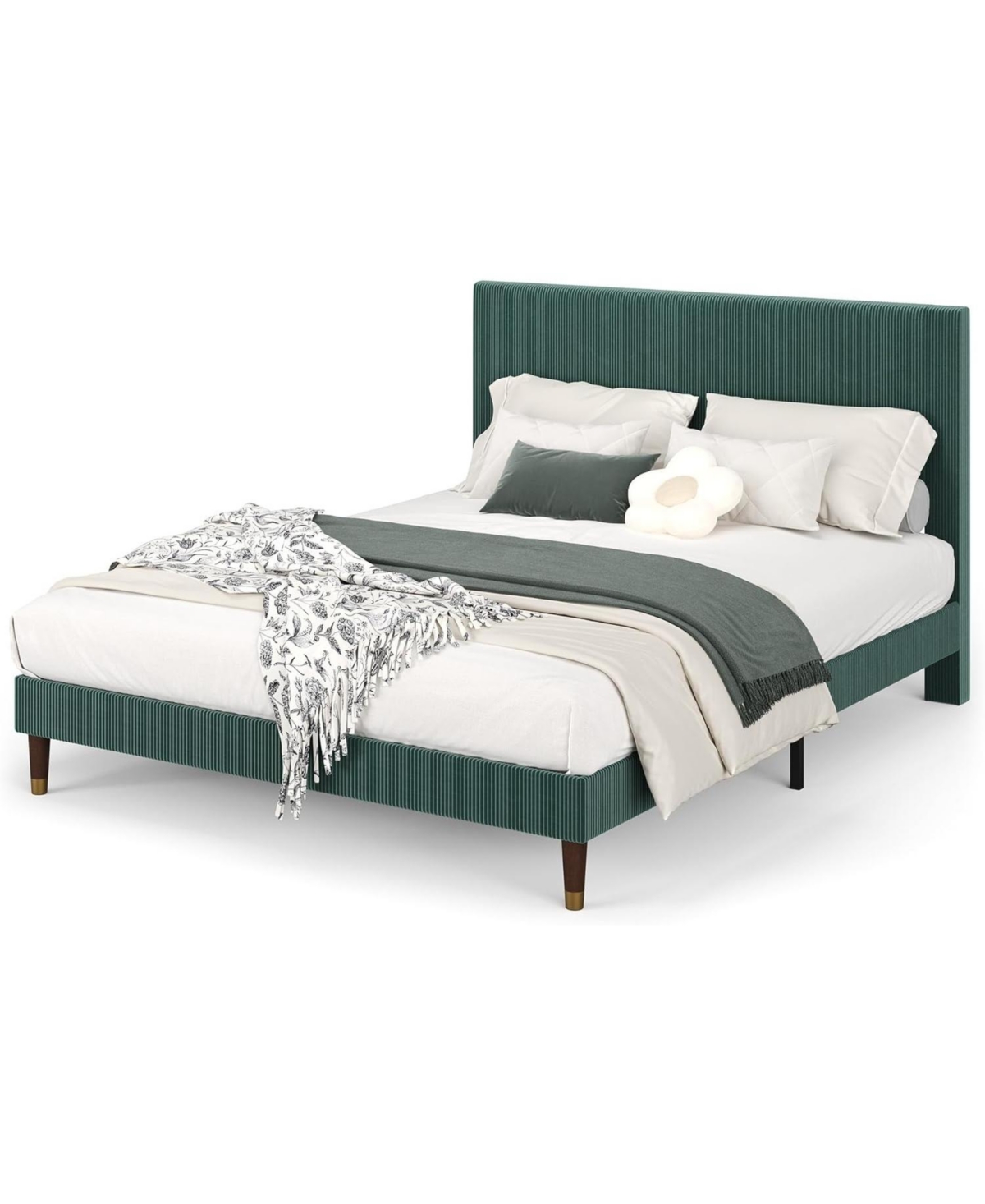 gaomon Full Size Upholstered Platform Bed Frame Modern Fabric Headboard Metal Frame Wooden Slats