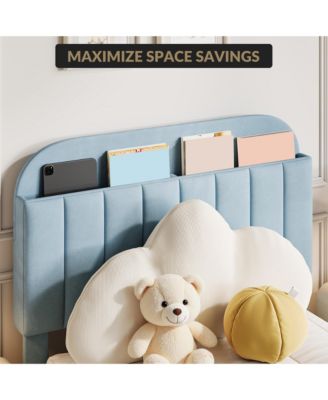 Twin Size Velvet Upholstered Bookcase Headboard with Storage Drawer Platform Bed Frame