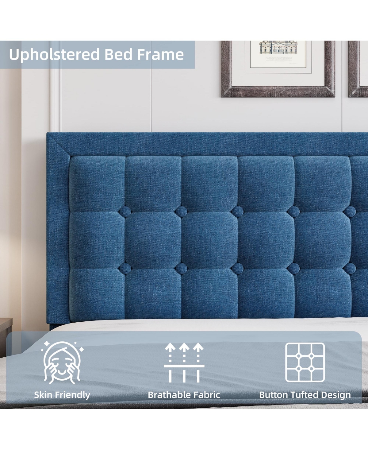 gaomon Easy Assembly King Size Square Frame Platform Bed for Living Room, Guest Room