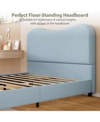 Twin Bed Frame for Kids with Velvet Upholstered Headboard, Cute Low Profile Platform Bed for Girls and Boys