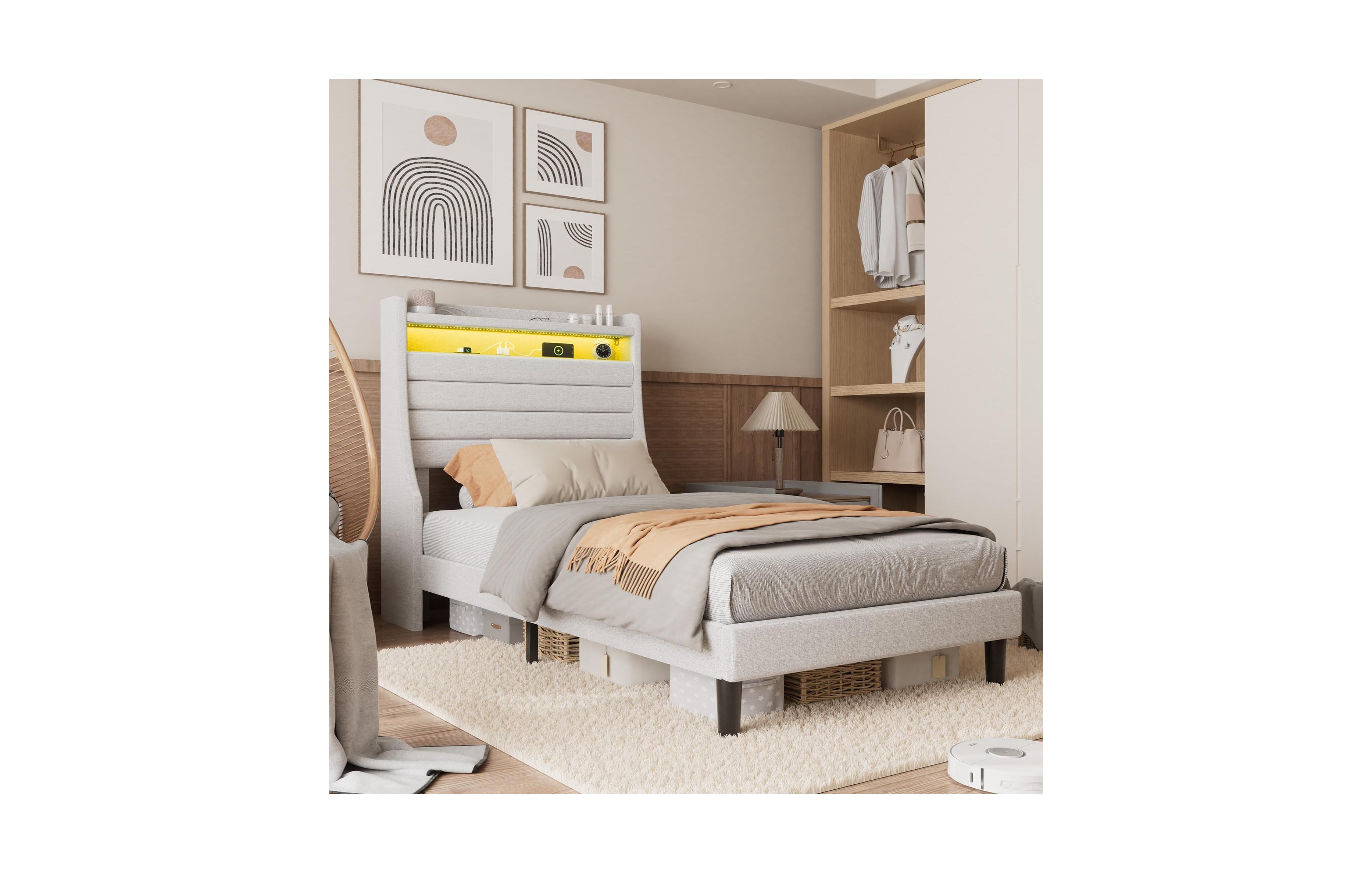 gaomon Twin Bed Frame with Usb Charging Station & Led Lights