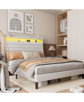 Queen Bed Frame with USB Charging Station & LED Lights