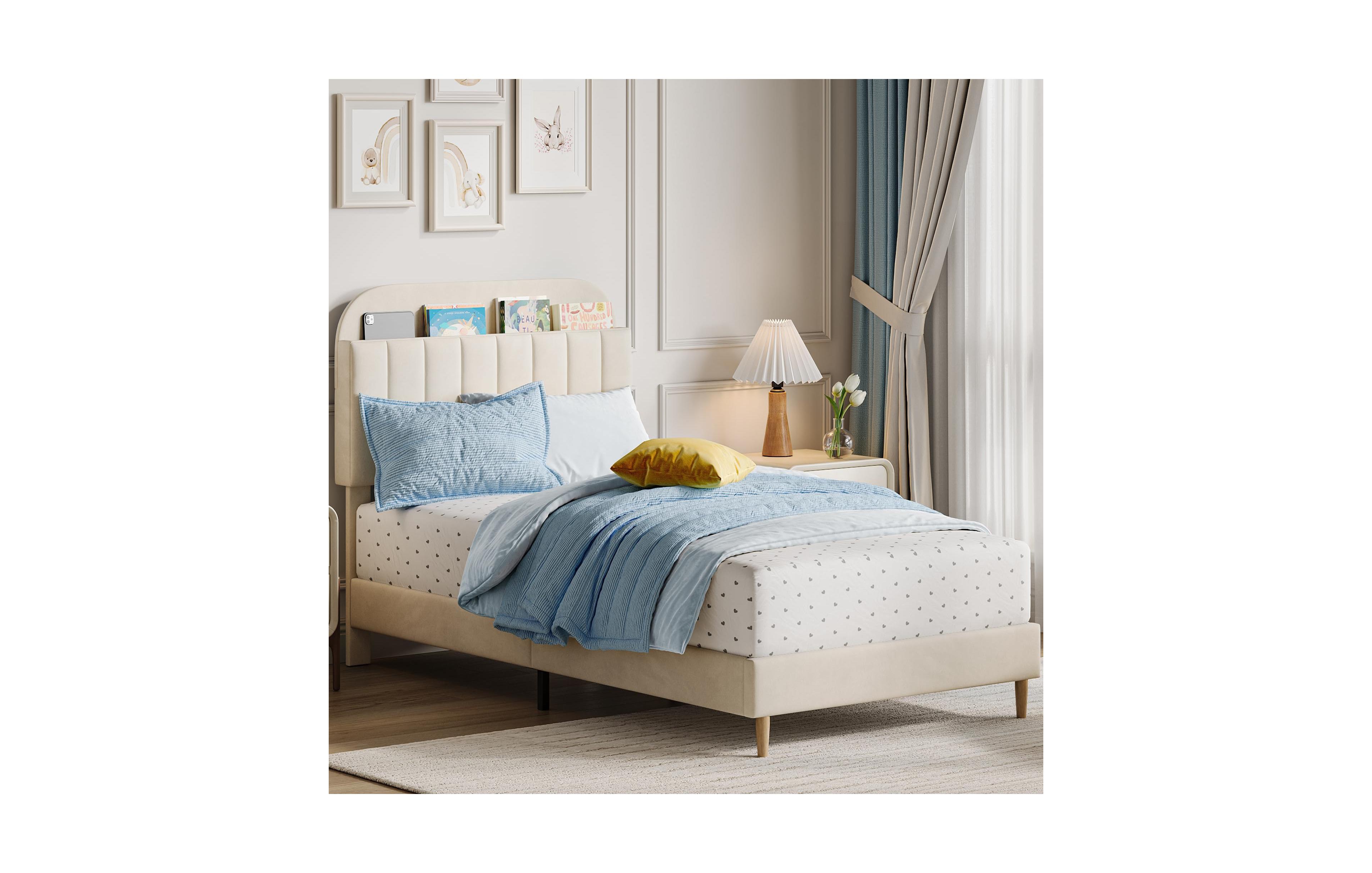 Full Bed Frame with Storage Headboard