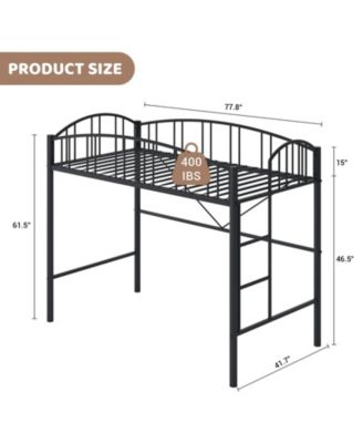 Loft Bed Twin Size, Heavy Duty Metal Loft Bed Frame with Arched Guardrail and Safety Ladder