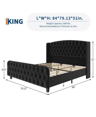 51" Tall King Size Bed Frame with Deep Button Tufted Wingback Headboard and Footboard