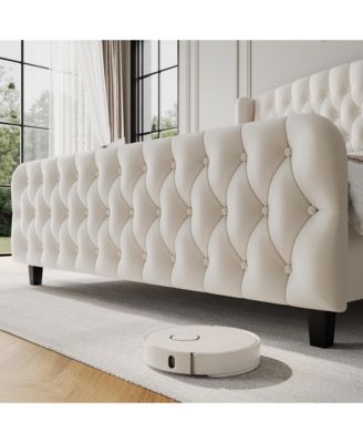 51" Tall Queen Size Bed Frame with Deep Button Tufted Wingback Headboard and Footboard
