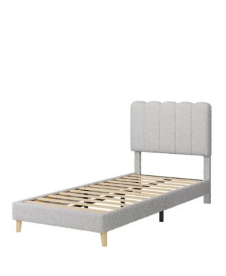 Twin XL Boucle Upholstered Platform Bed Frame with Wave Headboard and Wooden Slats Support
