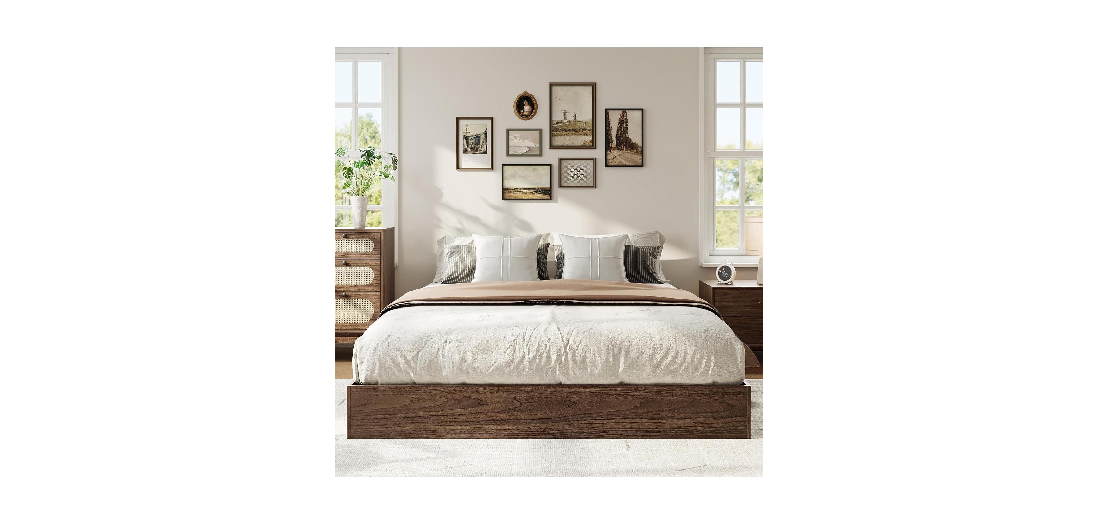 gaomon Platform Bed Frame Queen Size,Wooden Slat Support,No Box Spring Needed, Easy Assembly (Walnut, California King)