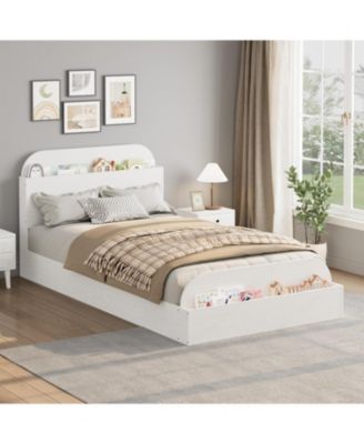 Wooden Twin Size Platform Bed with Storage Headboard and Raised Footboard &acirc;€“ Kids Bed
