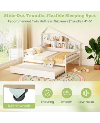 Full Size Daybed w/ Twin Size Trundle Bedside Bookshelf & Headboard