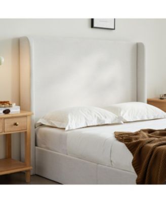 Streamdale Caron Queen Textured Ivory Canvas Chenille Wingback Bed Bundle Set