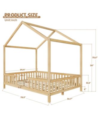 Montessori Floor Bed with Canopy, Full Size House Shape Toddler Bed Frame