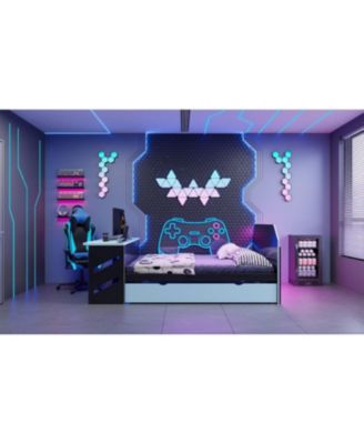 Streamdale Full Size Wood Daybed with Twin Size Trundle, Desk and USB, Cloud Blue