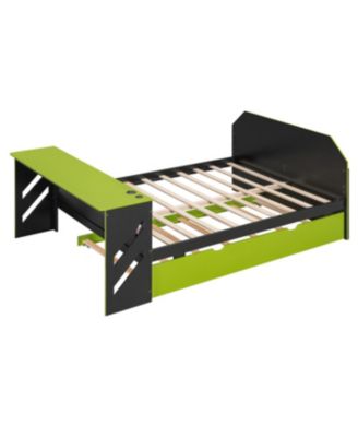 Streamdale Full Size Wood Daybed with Twin Size Trundle, Desk and USB, Cloud Blue