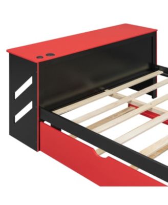 Streamdale Full Size Wood Daybed with Twin Size Trundle, Desk and USB, Cloud Blue