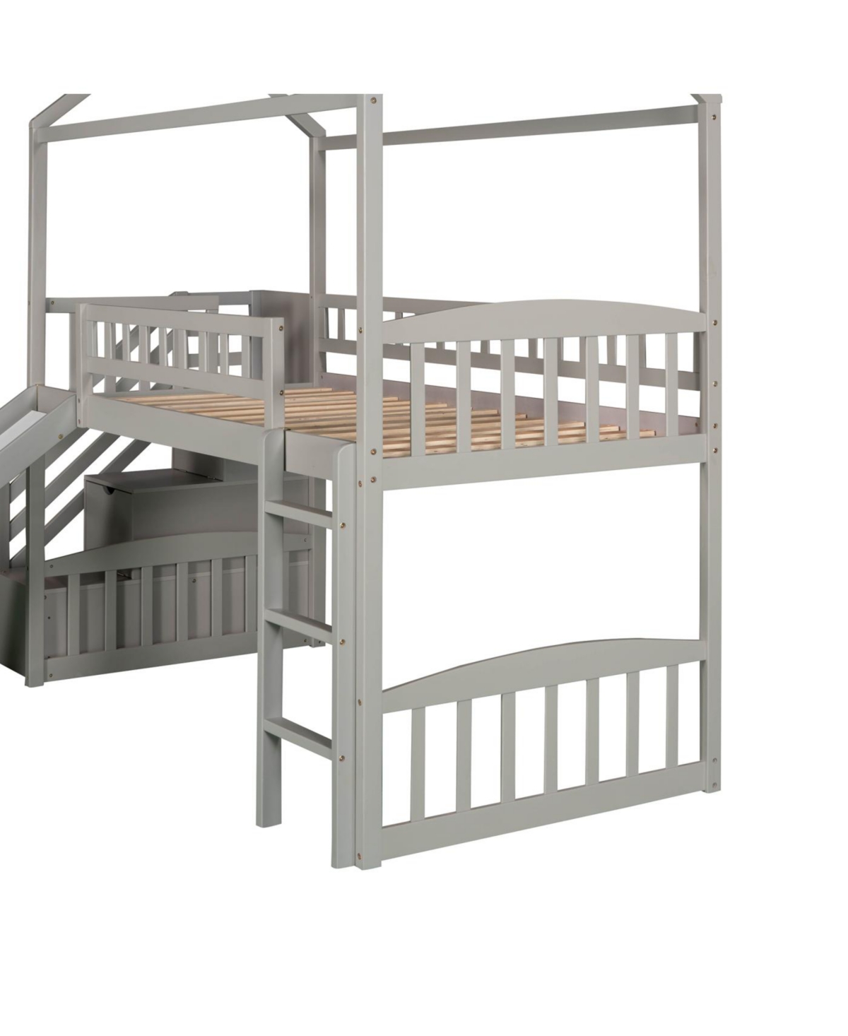 Streamdale Furniture Twin Loft Bed with Drawers and Slide, Gray