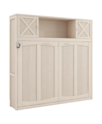Full Size Murphy Bed with Storage Cabinets, Beige