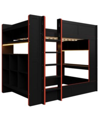 Wood Gaming Bunk Bed with Desk, Storage, LED & Charging Station