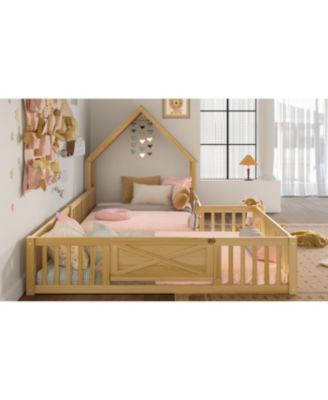 Full Size House Floor Bed with Door
