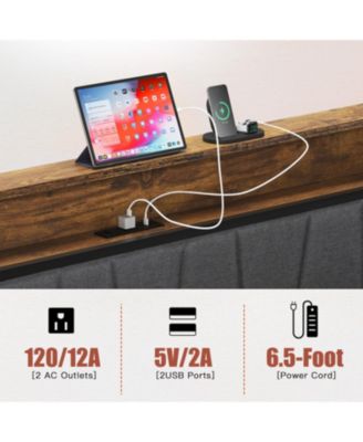 Upholstered Platform Bed Frame with Storage, USB Ports, Headboard