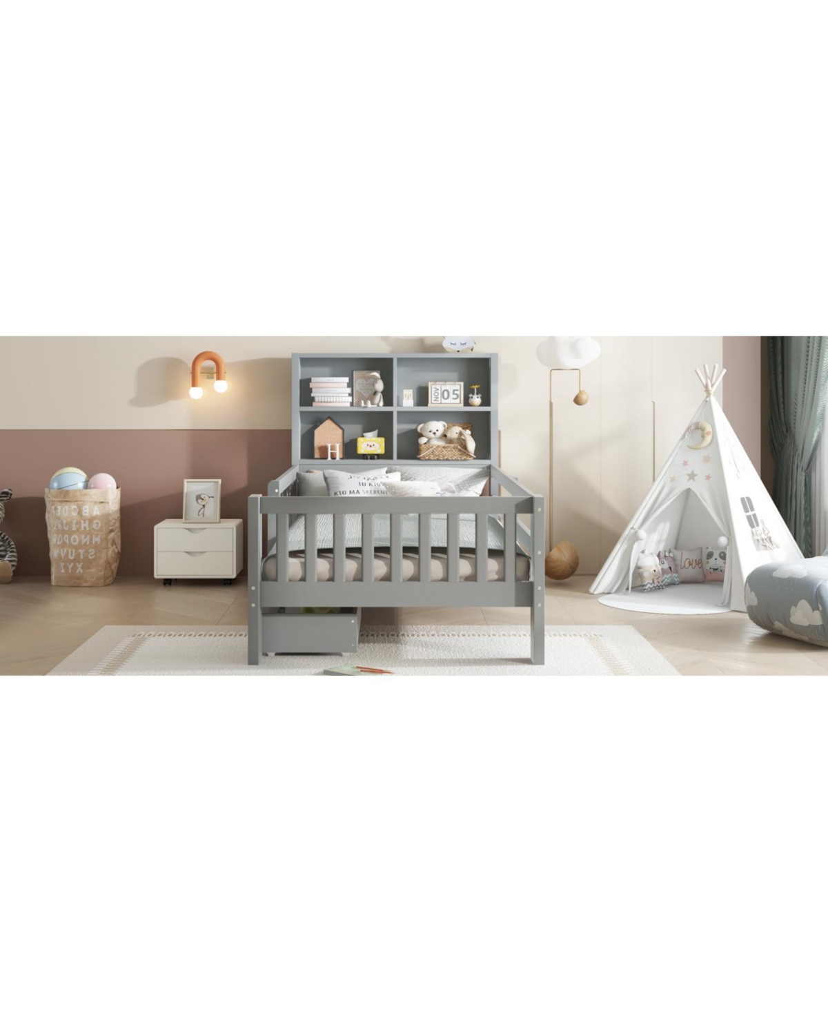 Streamdale Furniture Streamdale Twin Platform Bed with Chalkboard, Storage Drawers & Shelves, Gray