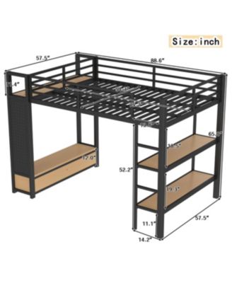 Streamdale Metal Loft Bed with Wardrobe and Shelves, Black