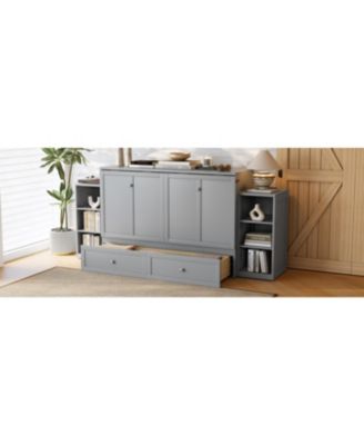 Streamdale Queen size Murphy bed with storage drawers and shelves. Light gray