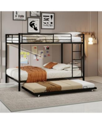 Durable Square Tube Iron Bunk Bed with Safety Rails - Queen Size
