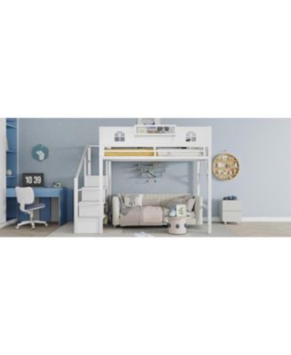 Metal Full Loft Bed with Stairs Wardrobe