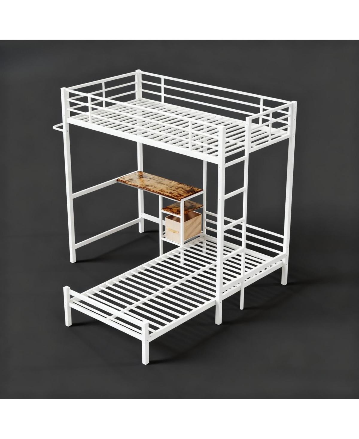Streamdale Furniture Bunk Bed Twin Over Twin with Desk Station, L-Shaped Metal Loft Bed, White