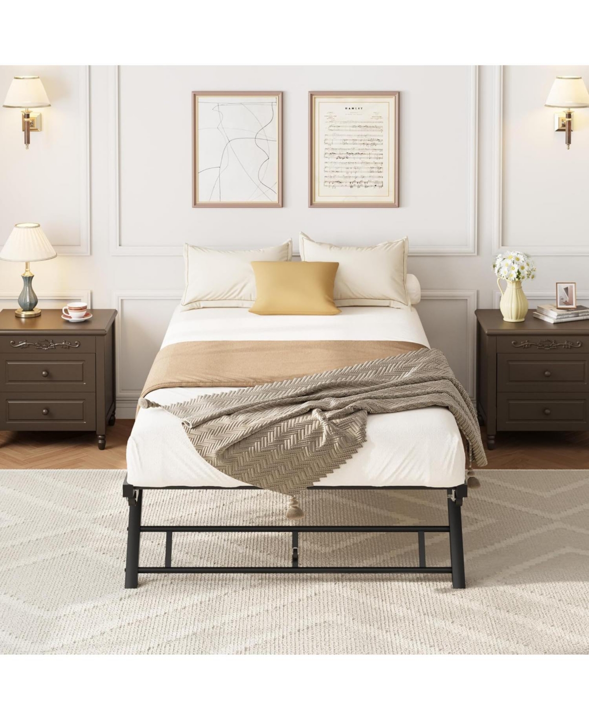 gaomon Twin Pop-Up Trundle Bed with Folding Metal Frame, Locking Casters, Space-Saving Rollout Daybed