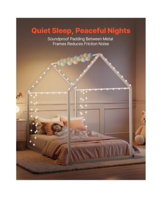 Kids Floor Bed with Roof Design and Metal Frame