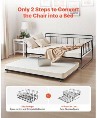 Metal Day Bed Frame with Trundle and Sturdy Slats for Bedroom