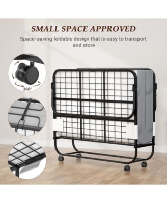75"x 46" Folding Bed with Mattress, Foldable Guest Rollaway Bed with Cover and Sturdy Metal Frame