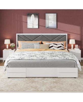 Upholstered Bed Frame with Fabric Headboard, Wooden Slats, No Box Spring Needed, Easy Assembly