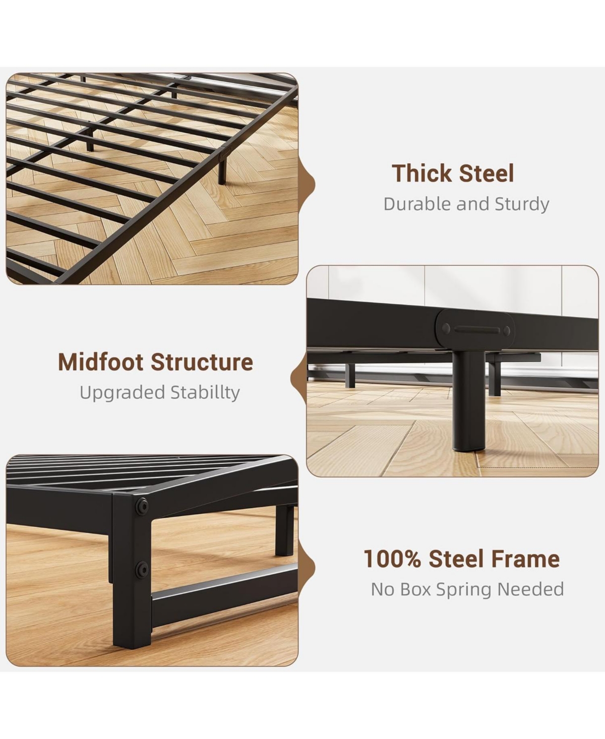 Twin Size 6 Inch Metal Platform Bed Frame Heavy Duty Slats Underbed Storage Noise-Free Non-Slip Black